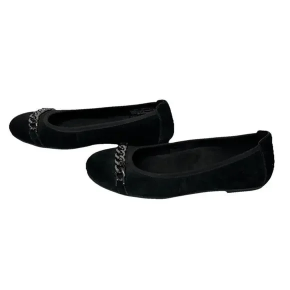 Vionic Pera Womens 6.5 Black Suede Ballet Flats Chain Accent Shoes Slip On - Picture 4 of 8